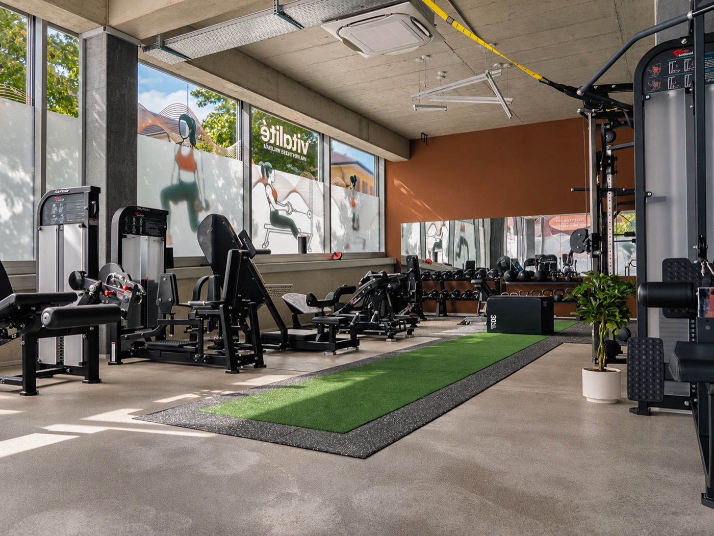 Vitalité Frauenfitness Willisau: Trainingsbereich mit Kraftgeräten, Kurzhantel-Rack und TRX